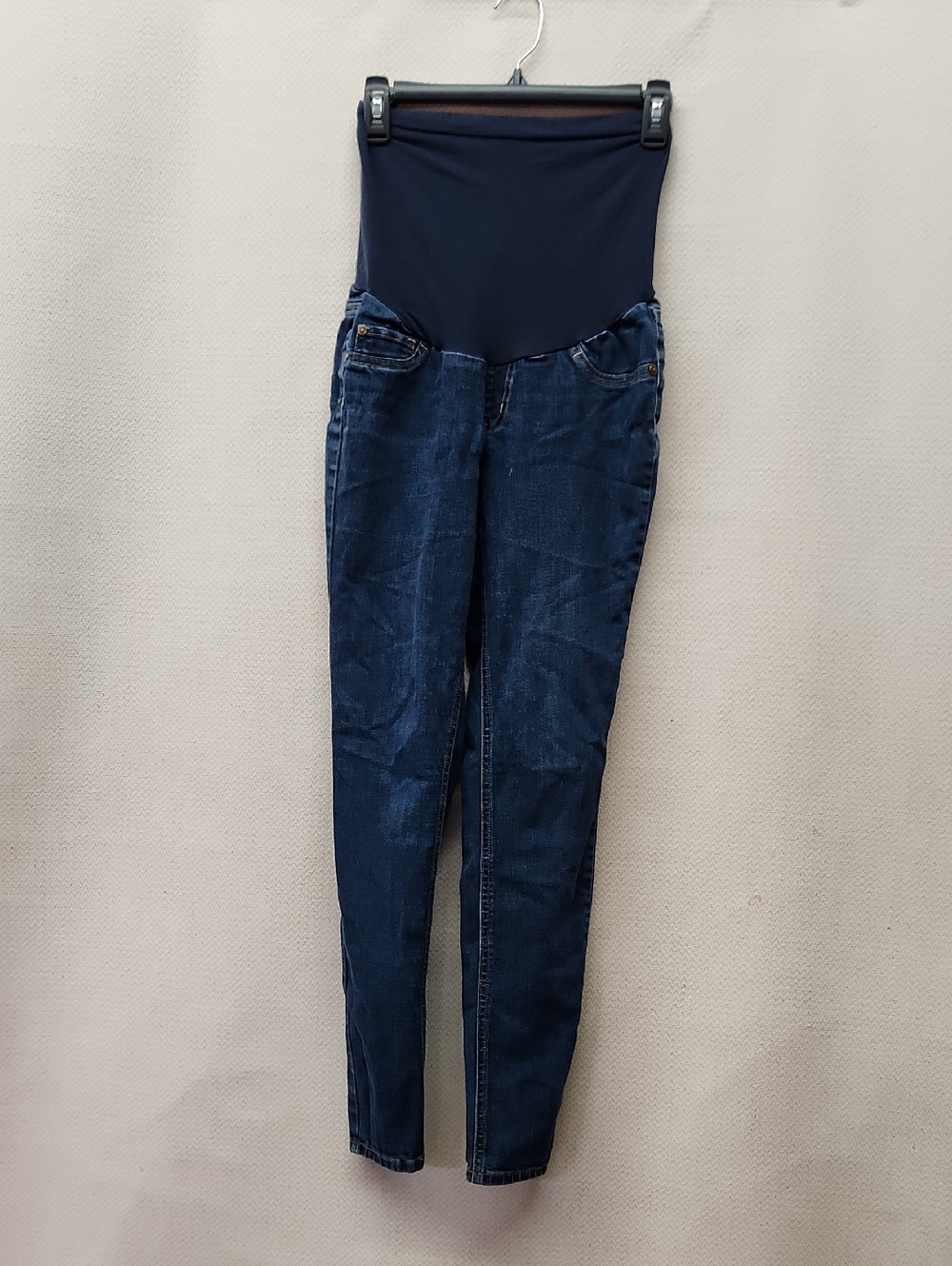 Indigo Blue High-Rise Maternity Skinny Jeans in Dark Blue with Navy Panel